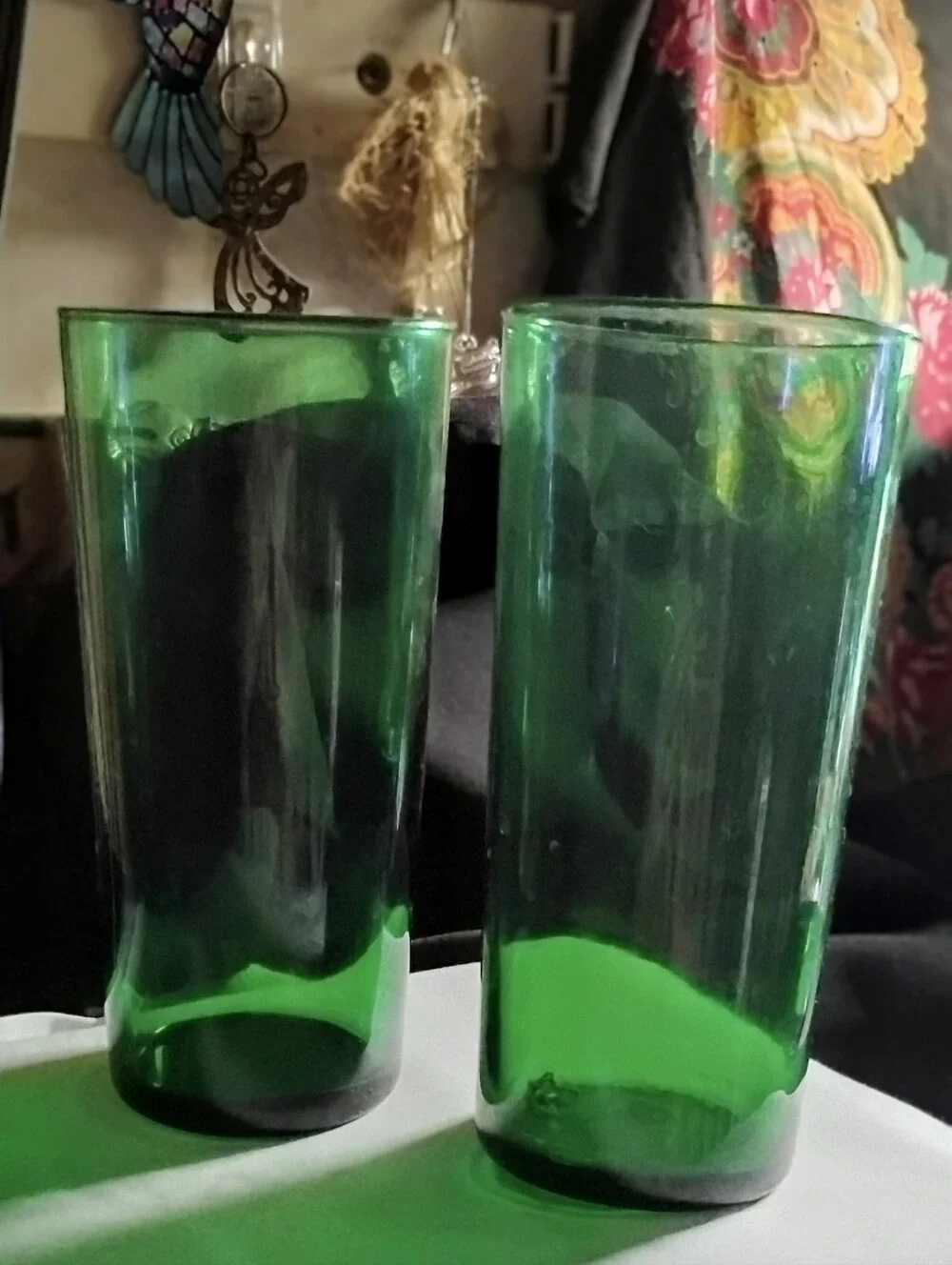 Set Of 2 Upcycled Green Wine Bottle Tumblers Recycled Glass Highball Cups